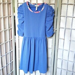 Matilda Jane blue polka dots 3/4 sleeves round neck blue girls dress 10